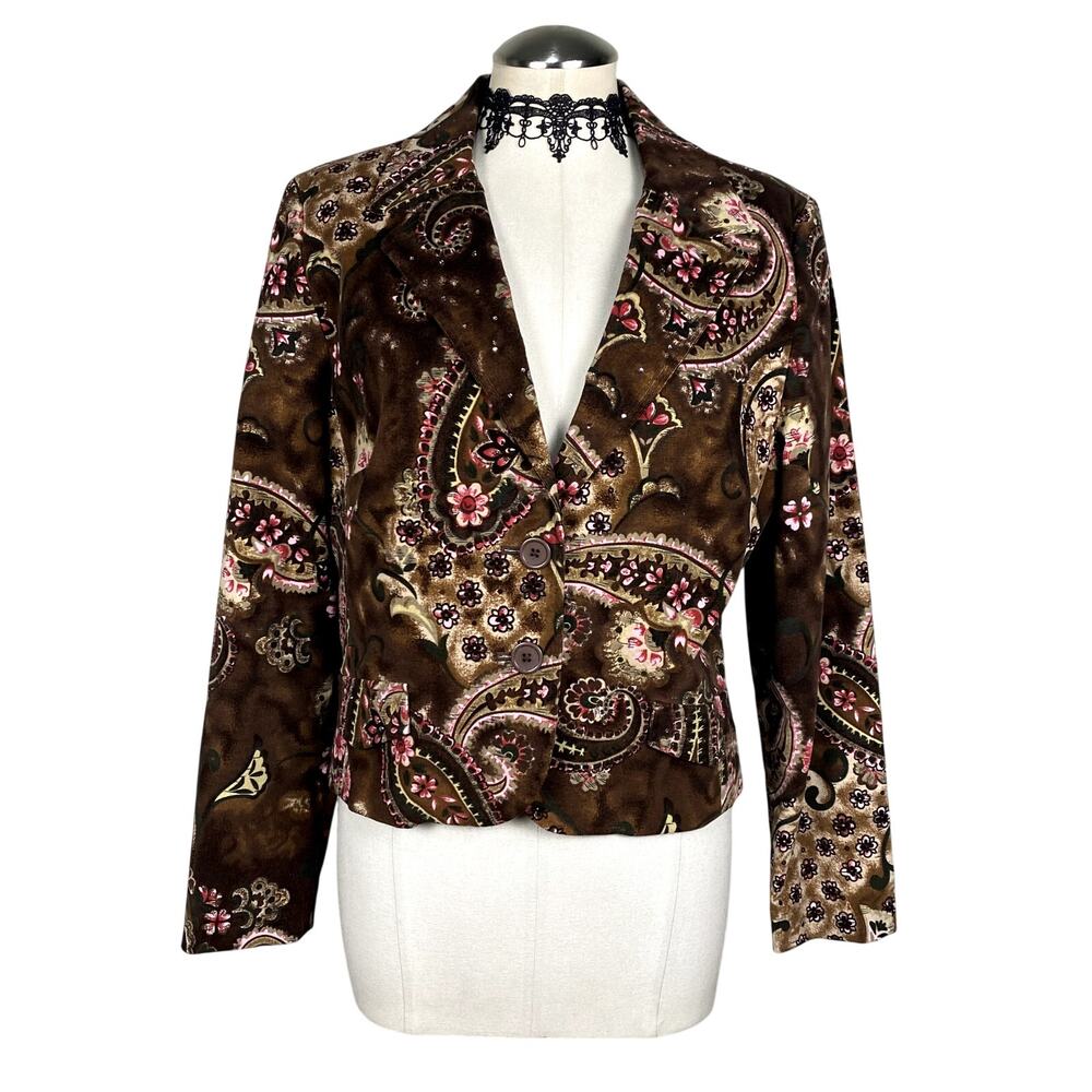 Y2K Rhinestone Bedazzled Paisley‎ Coquette Whimsigoth Office Boho Blazer Jacket